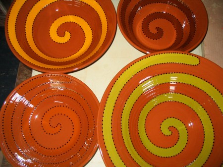 handmade "old style" spiral bowls, our town pottery