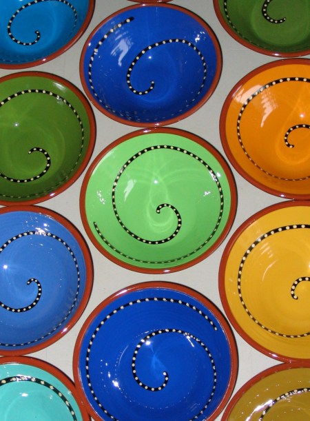 spiral bowls, our town pottery, handmade earthenware spiral bowls, our town pottery, handmade earthenware